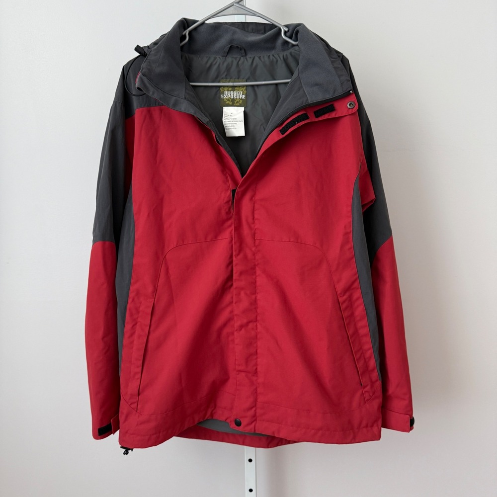 Rugged Exposure Men's Red Gray Full Zip‎ Hooded Jacket Waterproof Size M